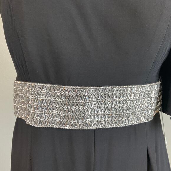 R&M Richards Women's Jumpsuit Size 10 Black Beaded One-Shoulder Wide Leg Pant - Picture 9 of 13